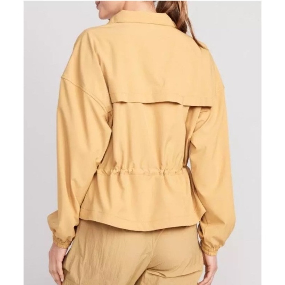 OLD NAVY Loose Stretch Tech Cinched Waist Crop Jacket XL ZipUp Mustard Vent EUC - Picture 2 of 12